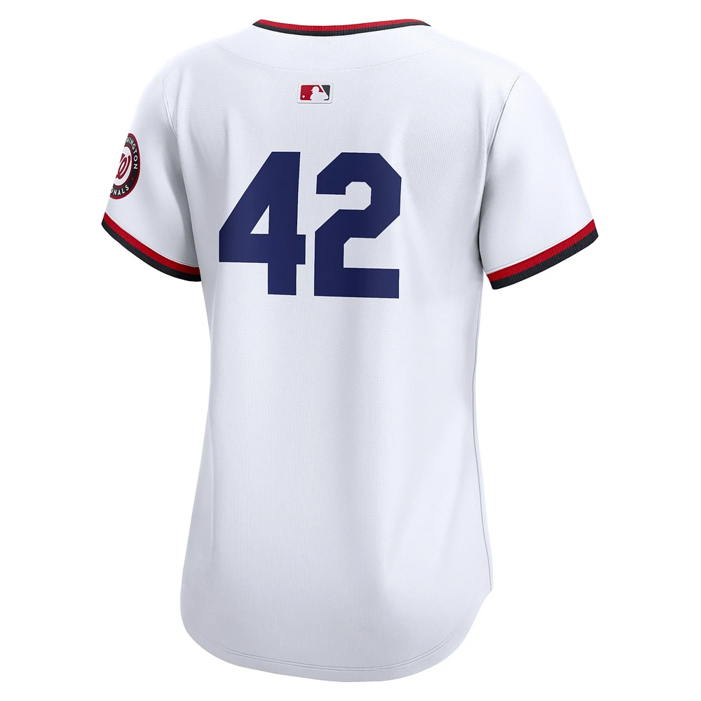 Maillot Nike blanc Washington Nationals 2024 Jackie Robinson Day Home Limited pour femme