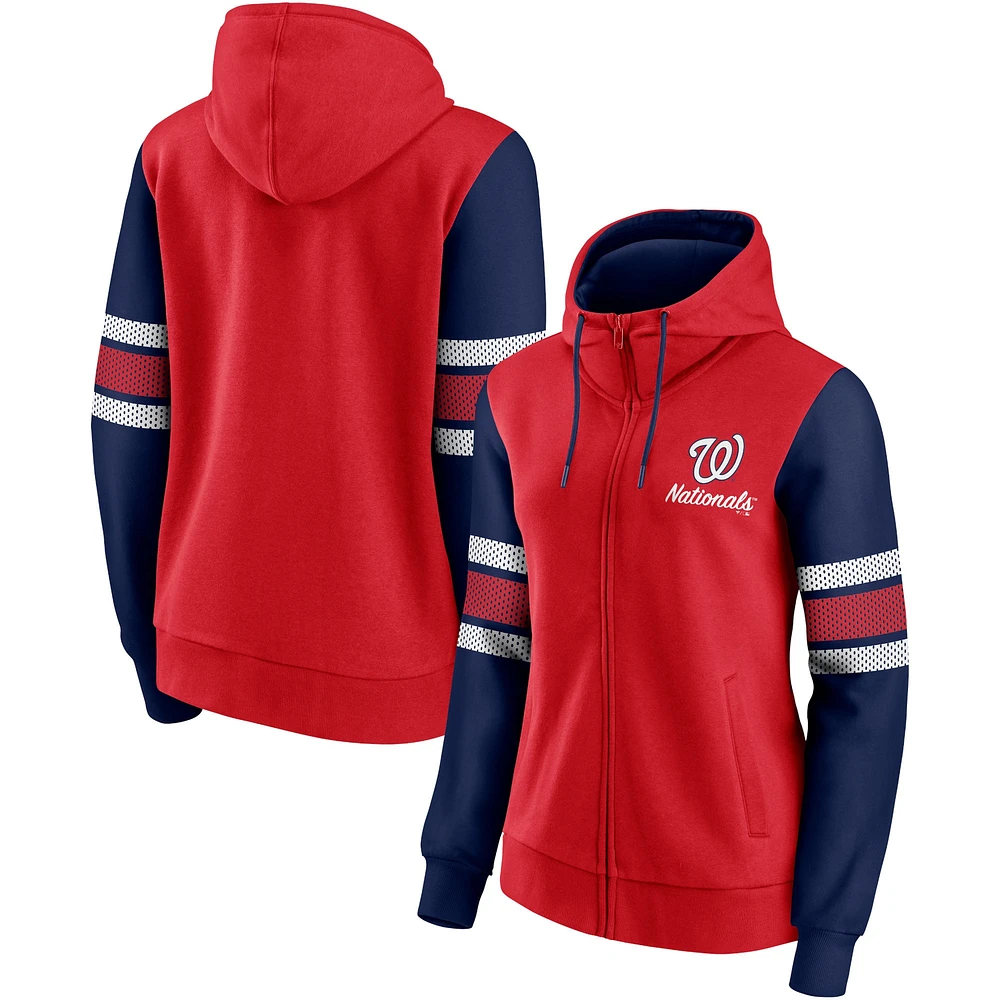 Sweat à capuche zippé pour femme avec inscription principale des Nationals de Washington rouge/bleu marine