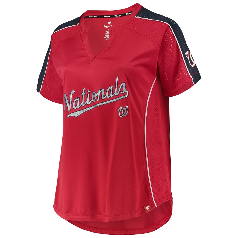 Women's Red Washington Nationals Plus Diva Notch Neck Raglan T-Shirt