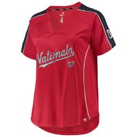 Women's Red Washington Nationals Plus Diva Notch Neck Raglan T-Shirt