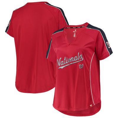 Women's Red Washington Nationals Plus Diva Notch Neck Raglan T-Shirt