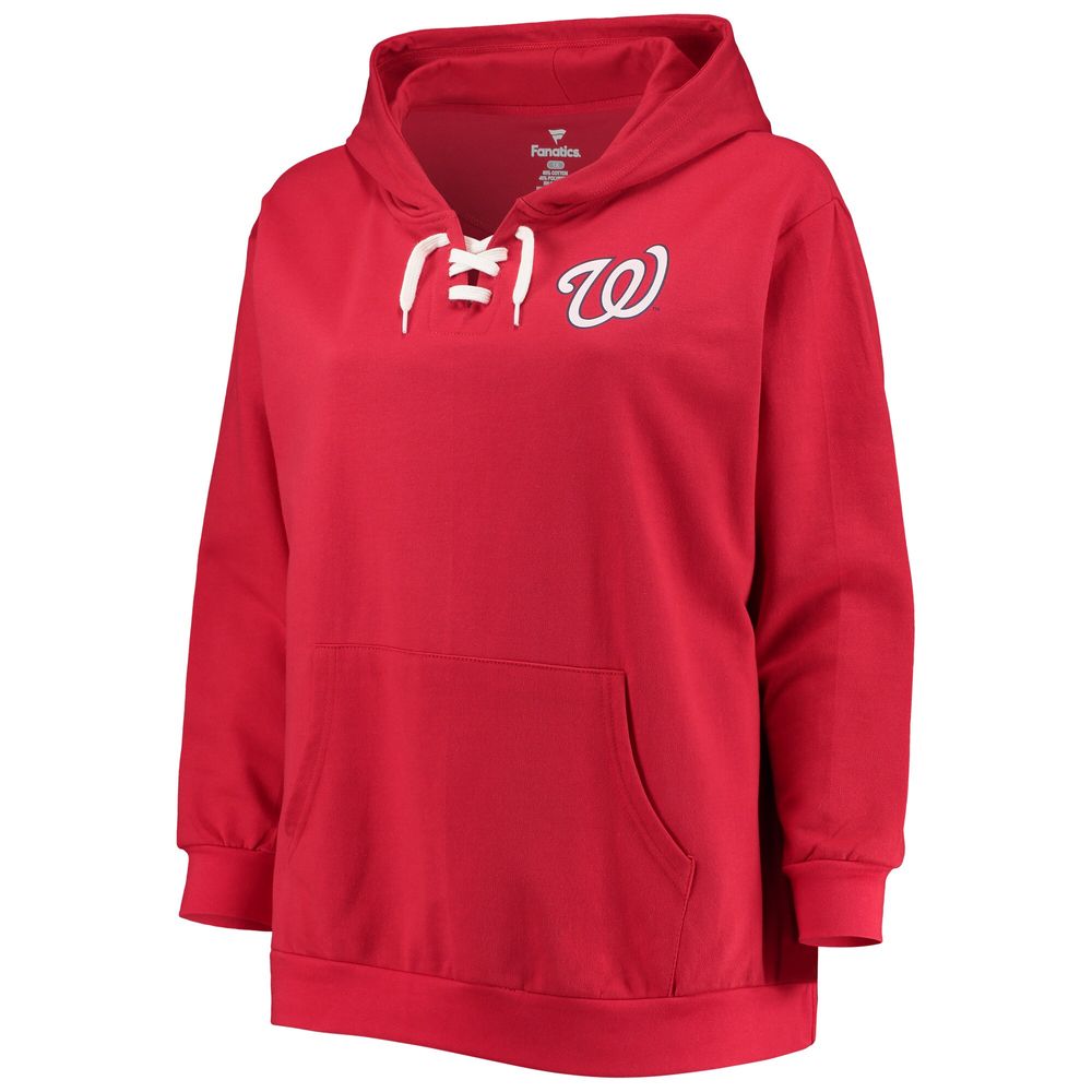 Women's Red Washington Nationals Plus Lace-Up V-Neck Pullover Hoodie