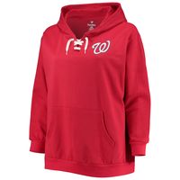 Women's Red Washington Nationals Plus Lace-Up V-Neck Pullover Hoodie