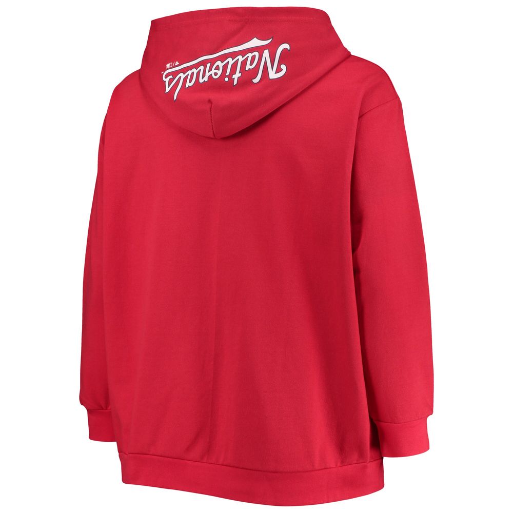 Women's Red Washington Nationals Plus Lace-Up V-Neck Pullover Hoodie