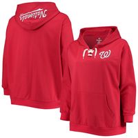 Women's Red Washington Nationals Plus Lace-Up V-Neck Pullover Hoodie