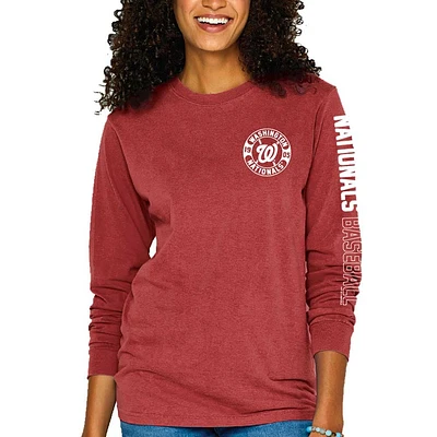 T-shirt à manches longues teint par pigment pour femmes, doux comme un raisin, rouge Washington Nationals