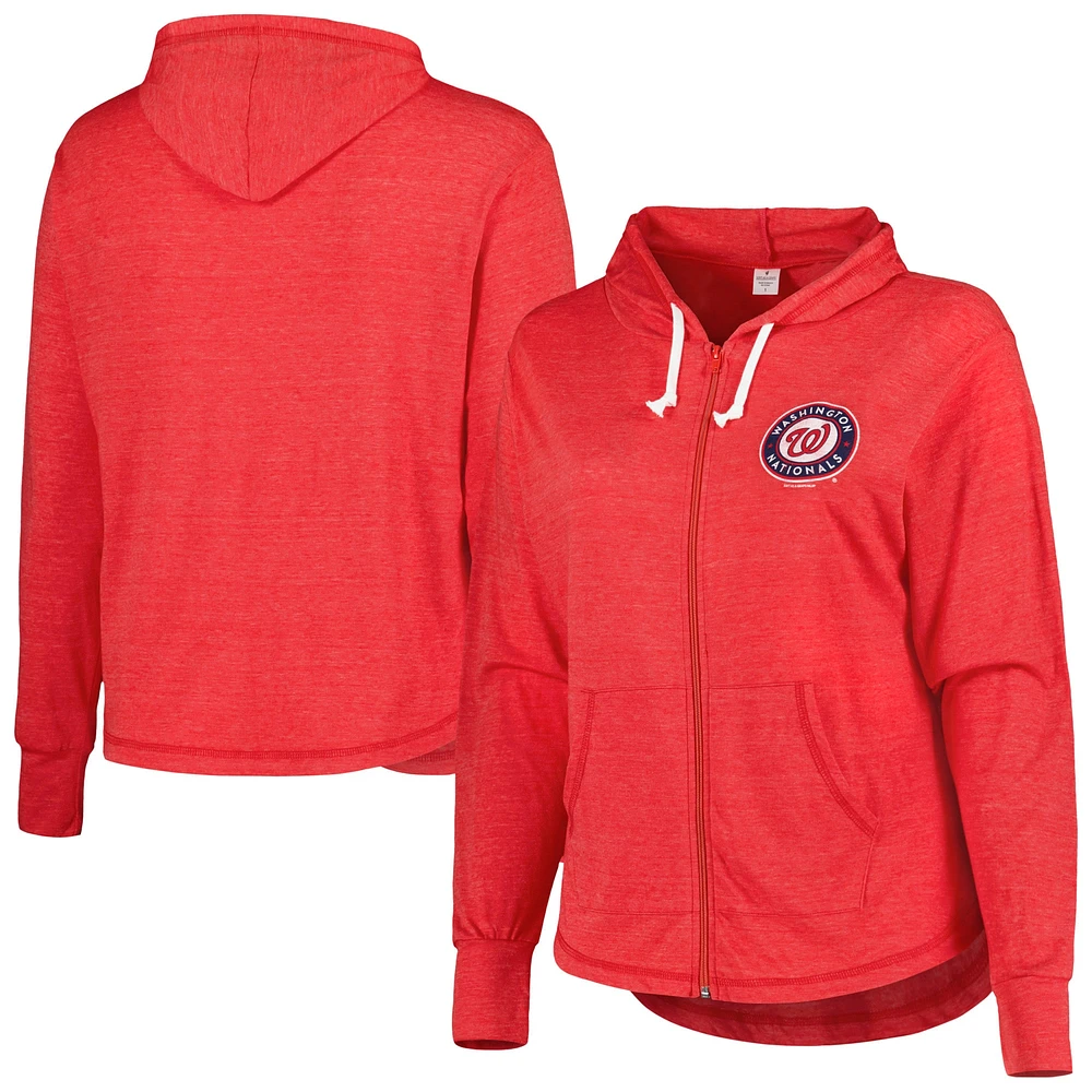 Women's Soft as a Grape Red Washington Nationals Plus Full-Zip Lightweight Hoodie Top