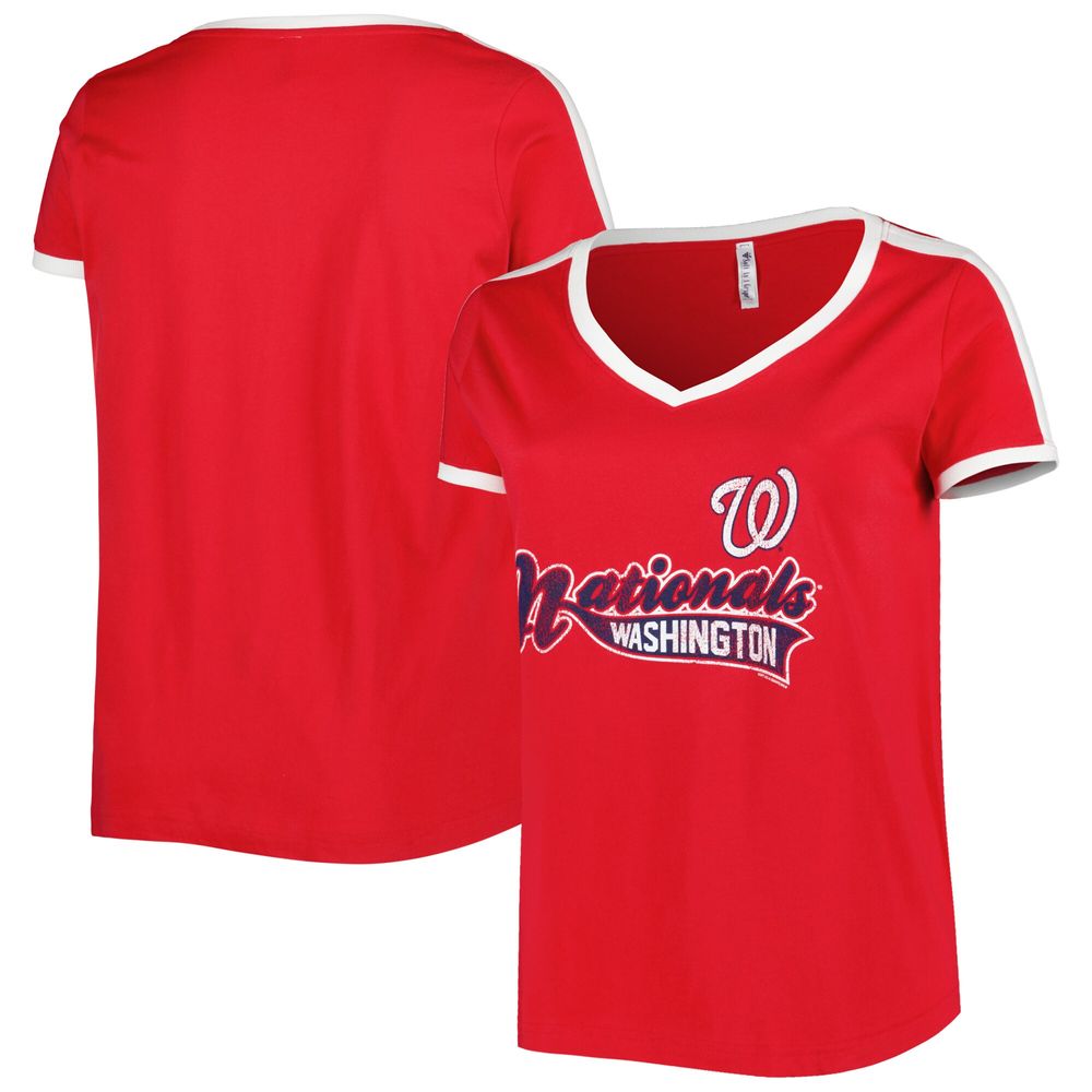 Women's Soft as a Grape Red Washington Nationals Plus V-Neck T-Shirt