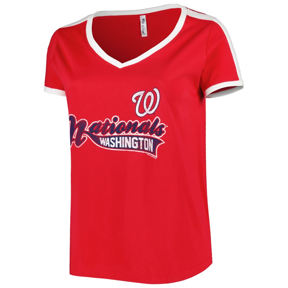 Women's Soft as a Grape Red Washington Nationals Plus V-Neck T-Shirt