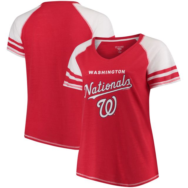 Soft as a Grape Women's Soft as a Grape Red Washington Nationals Plus Sizes  Three Out Color Blocked Raglan Sleeve T-Shirt