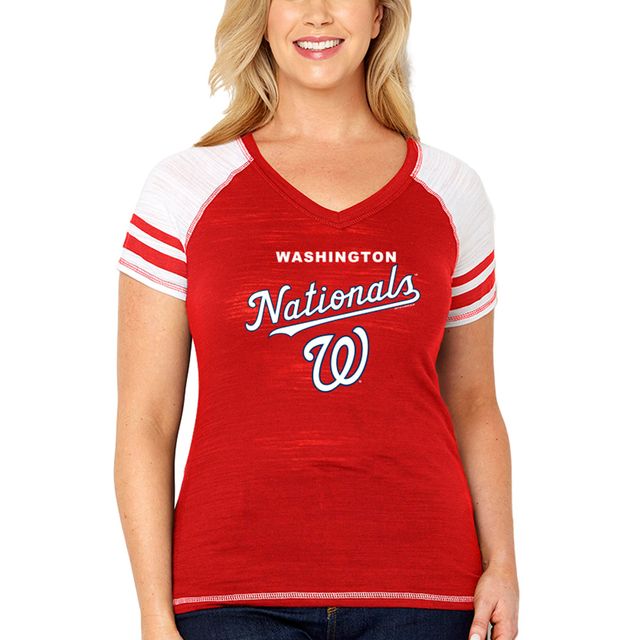 Soft as a Grape Women's Soft as a Grape Red Washington Nationals Plus Sizes  Three Out Color Blocked Raglan Sleeve T-Shirt