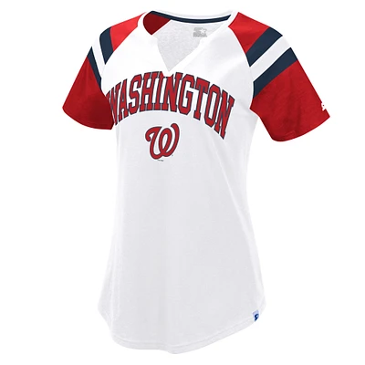 Women's Starter White/Red Washington Nationals Game On Notch Neck Raglan T-Shirt