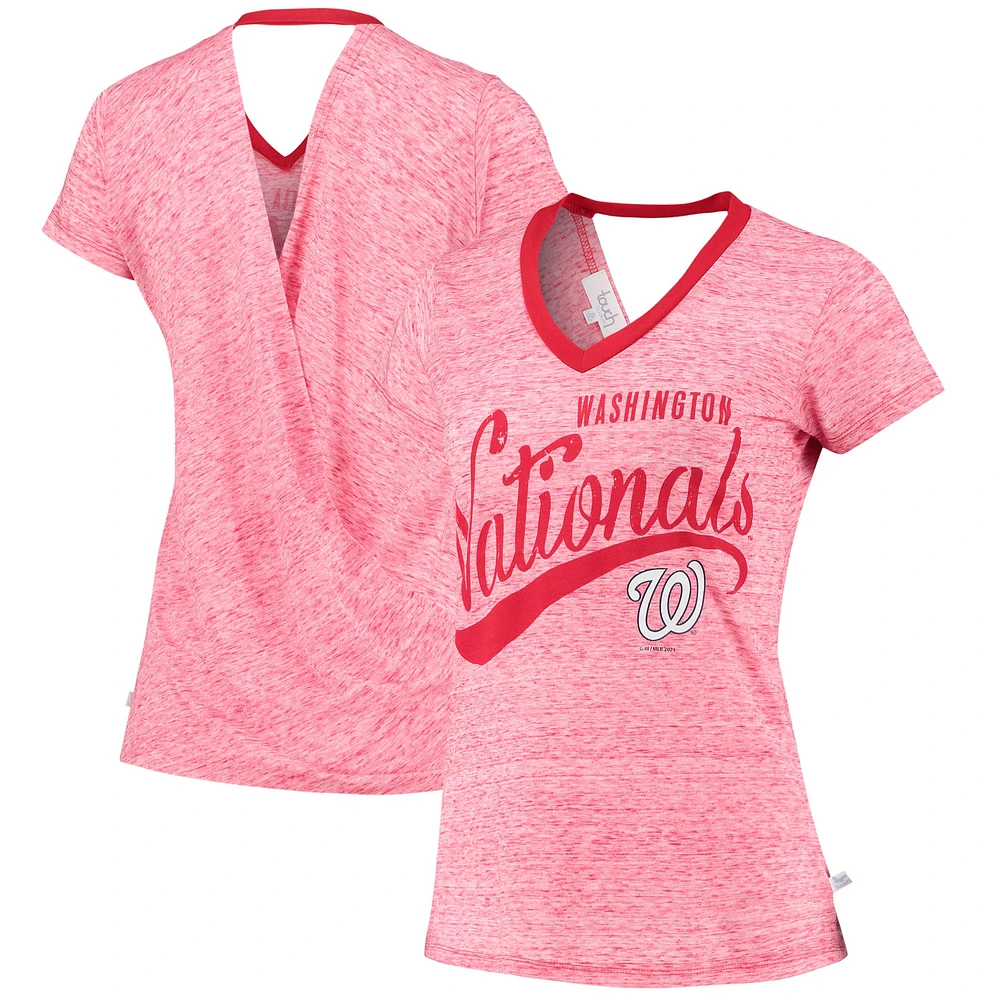 T-shirt enveloppant dans le dos à col en V pour femmes Touch Red Washington Nationals Hail Mary