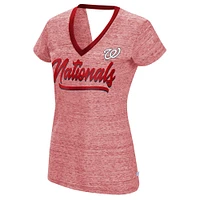 T-shirt à encolure en V pour femme Touch Red Washington Nationals Halftime Back Wrap Top