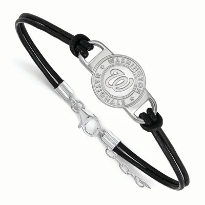 Washington Nationals Women's Sterling Silver Small Center Leather Bracelet
