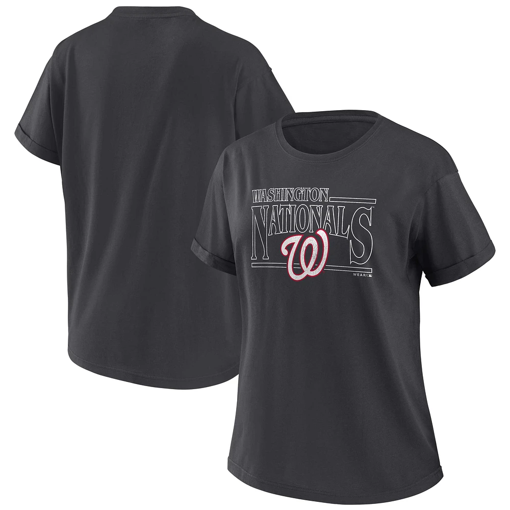 WEAR by Erin Andrews T-shirt boyfriend surdimensionné charbon de bois des Nationals Washington pour femmes