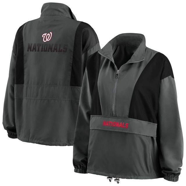 WEAR by Erin Andrews - Veste à demi-fermeture éclair repliable des Washington Nationals pour femme, anthracite