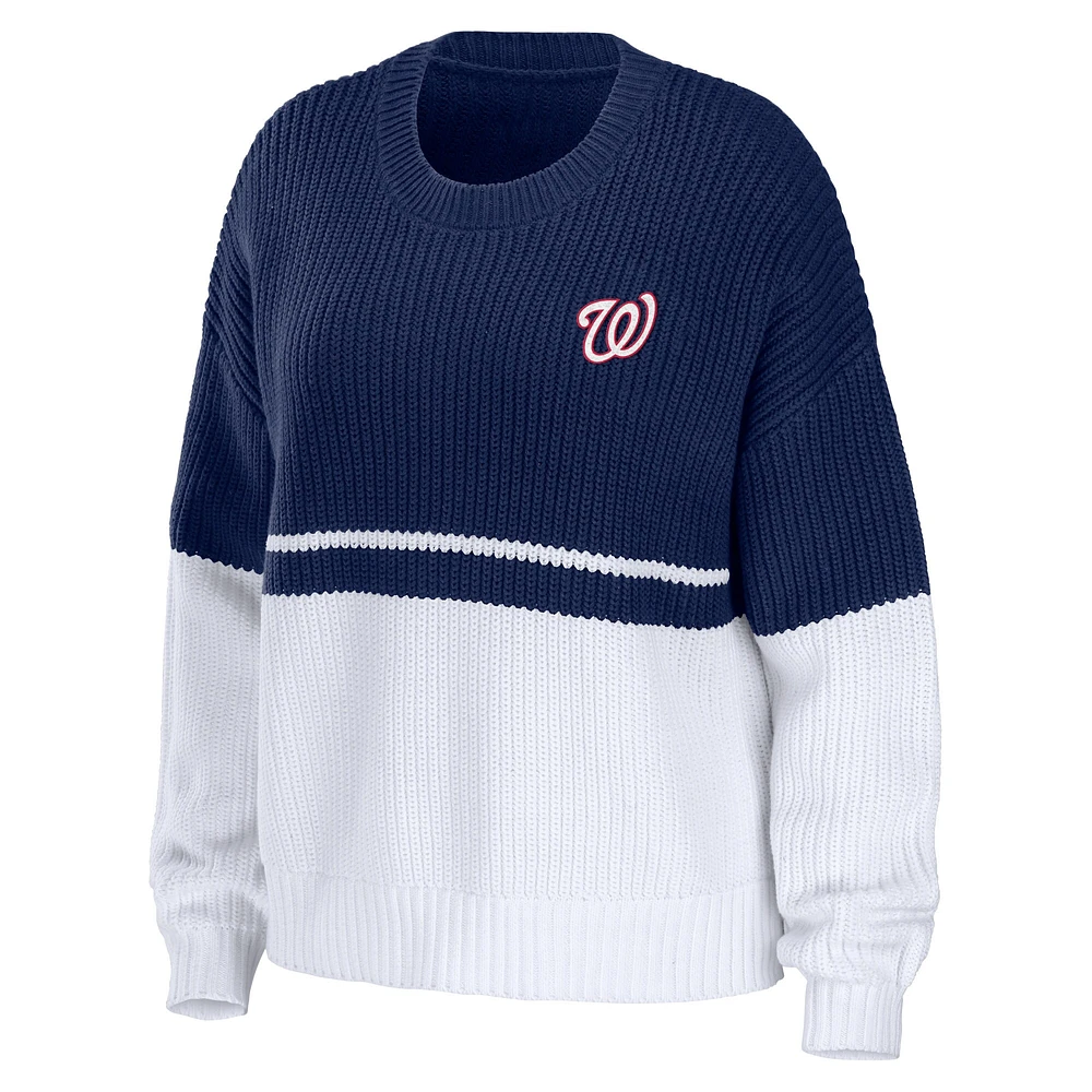 Women's WEAR by Erin Andrews Navy/White Washington Nationals Chunky Pullover Sweatshirt