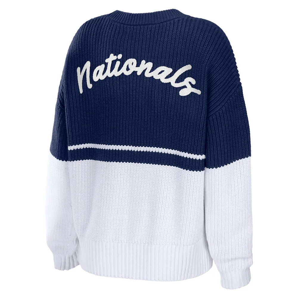 Women's WEAR by Erin Andrews Navy/White Washington Nationals Chunky Pullover Sweatshirt