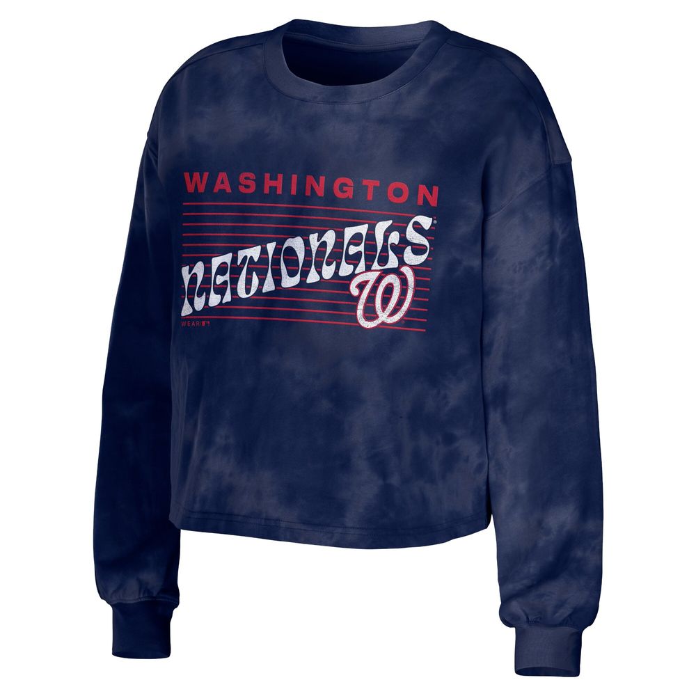 Women's WEAR by Erin Andrews Navy Washington Nationals Tie-Dye Cropped Pullover Sweatshirt & Shorts Lounge Set