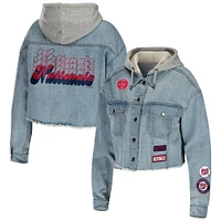 Women's WEAR by Erin Andrews Washington Nationals Hooded Button-Up Denim Jacket