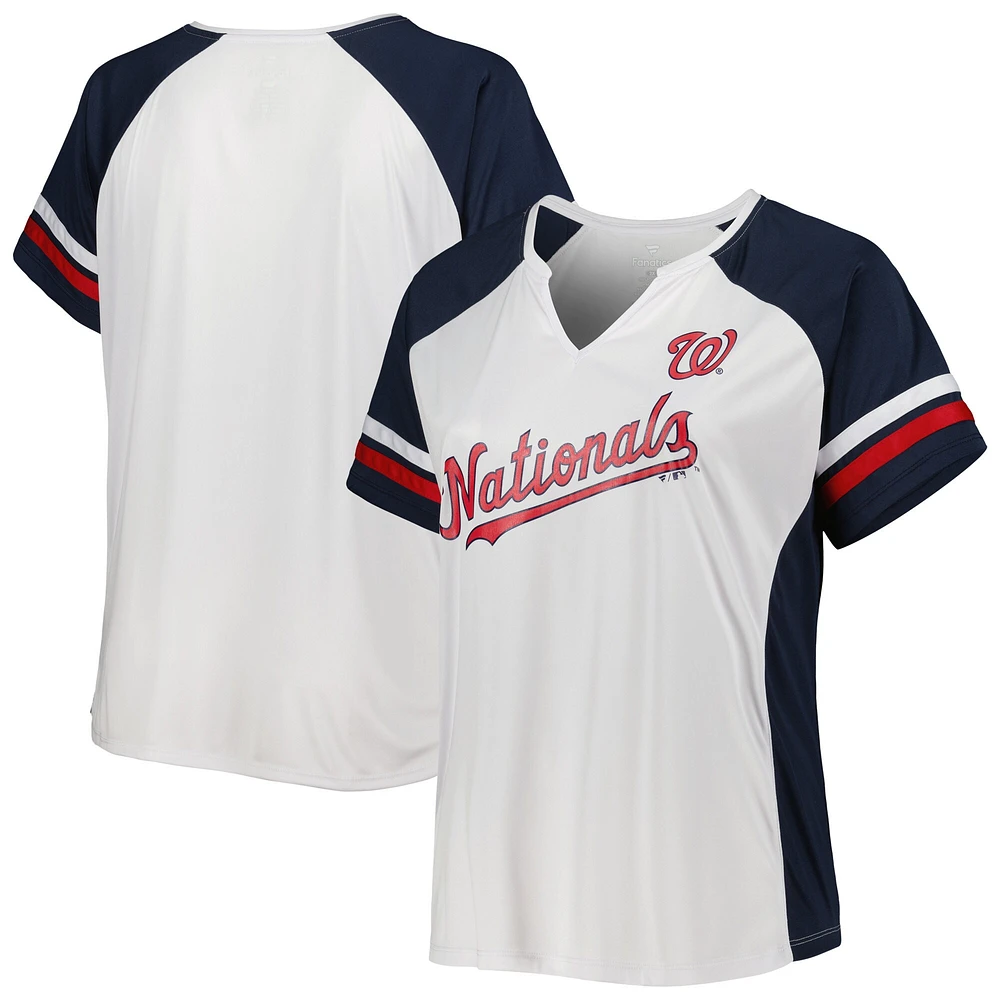 T-shirt à encolure crantée Washington Nationals grande taille pour femme blanc/bleu marine