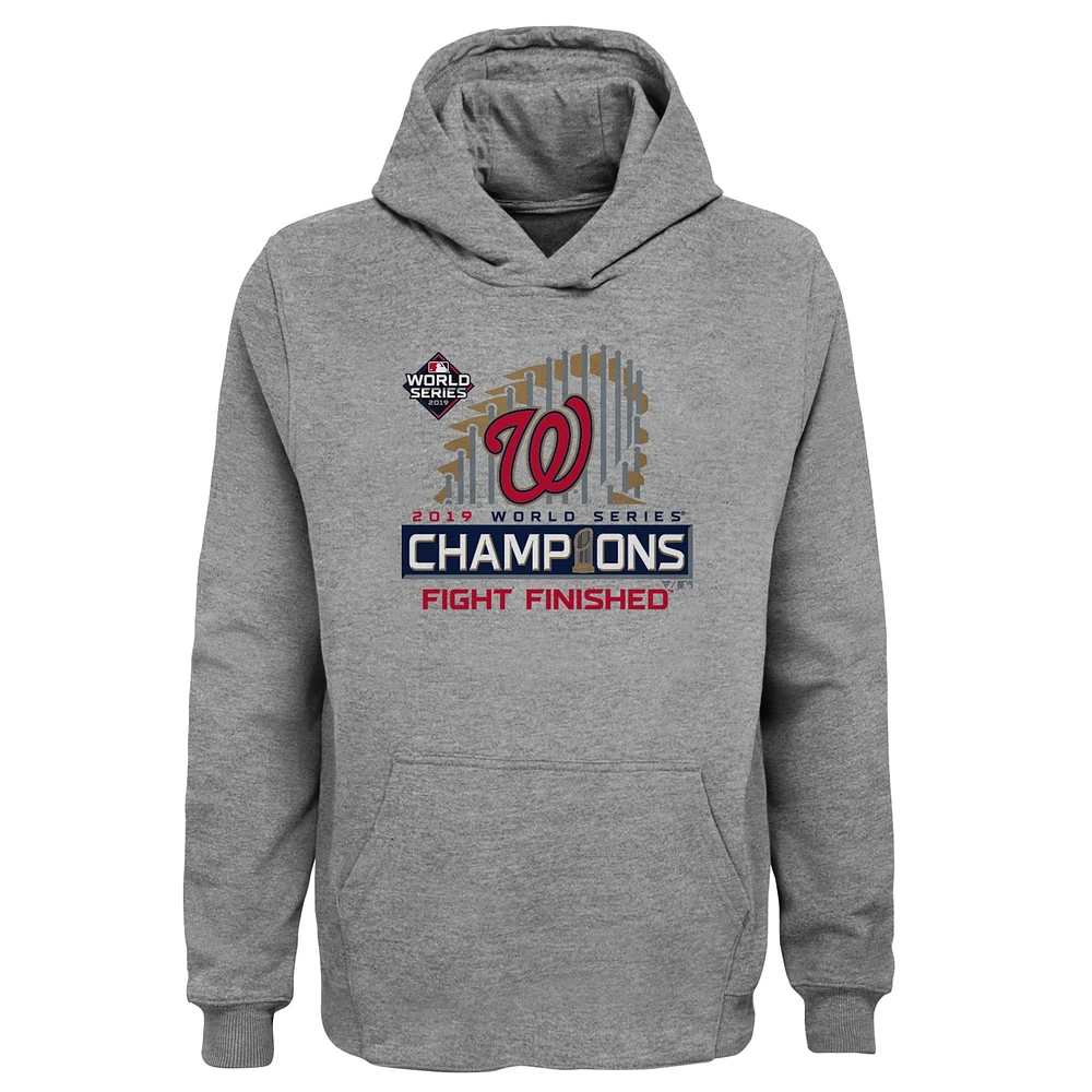 Youth Fanatics Heather Gray Washington Nationals 2019 World Series Champions Locker Room Pullover Hoodie