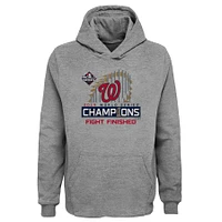 Youth Fanatics Heather Gray Washington Nationals 2019 World Series Champions Locker Room Pullover Hoodie