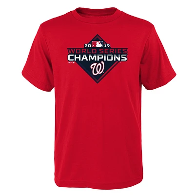 T-shirt Majestic Red Washington Nationals 2019 World Series Champions Logo pour jeune