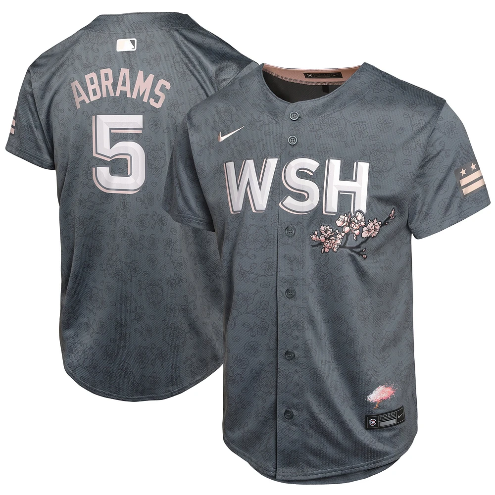 Maillot de joueur Nike C.J. Abrams Charcoal Washington Nationals City Connect Limited pour jeune