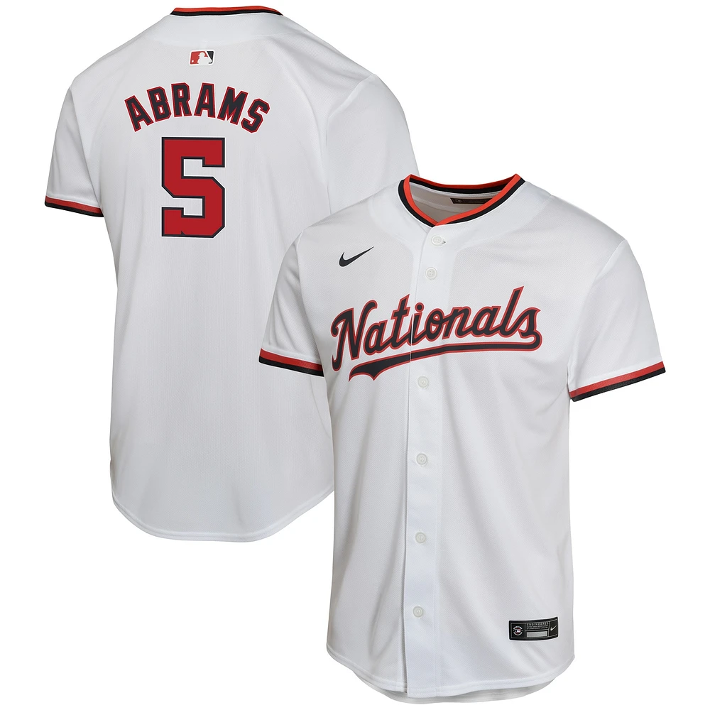 Maillot de joueur match à domicile Nike CJ Abrams pour jeunes des Nationals Washington, blanc