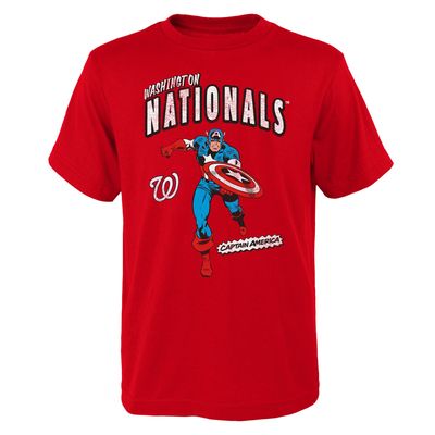 Youth Red Washington Nationals Team Captain America Marvel T-Shirt