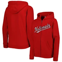 Youth Red Washington Nationals Wordmark Full-Zip Fleece Hoodie