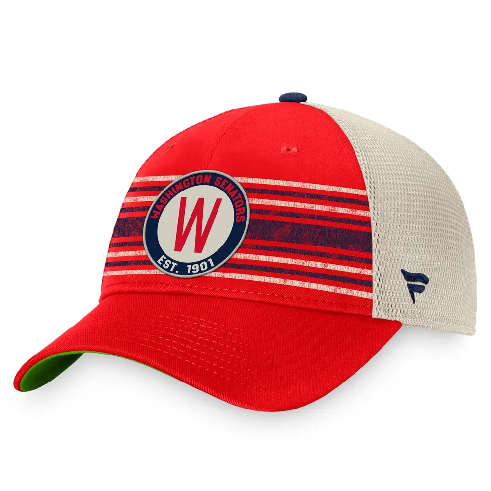 Men's Fanatics Branded Red/Natural Washington Senators True Classic Retro Striped Trucker Snapback Hat