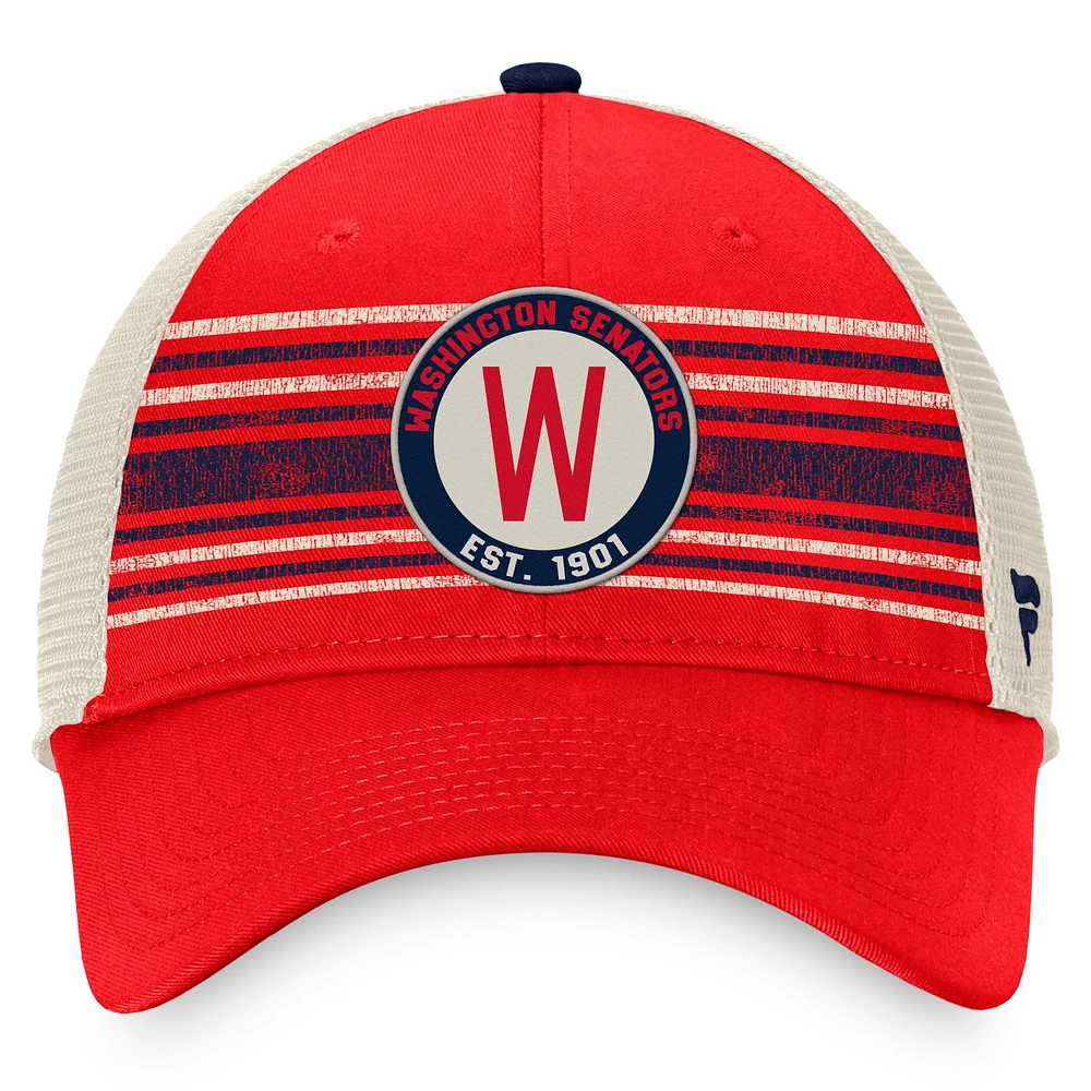 Men's Fanatics Red/Natural Washington Senators True Classic Retro Striped Trucker Snapback Hat