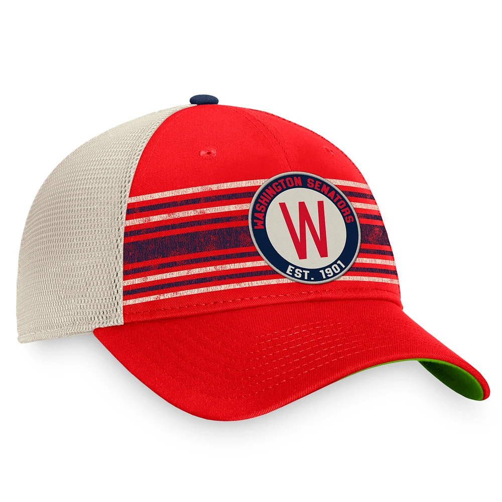 Men's Fanatics Red/Natural Washington Senators True Classic Retro Striped Trucker Snapback Hat