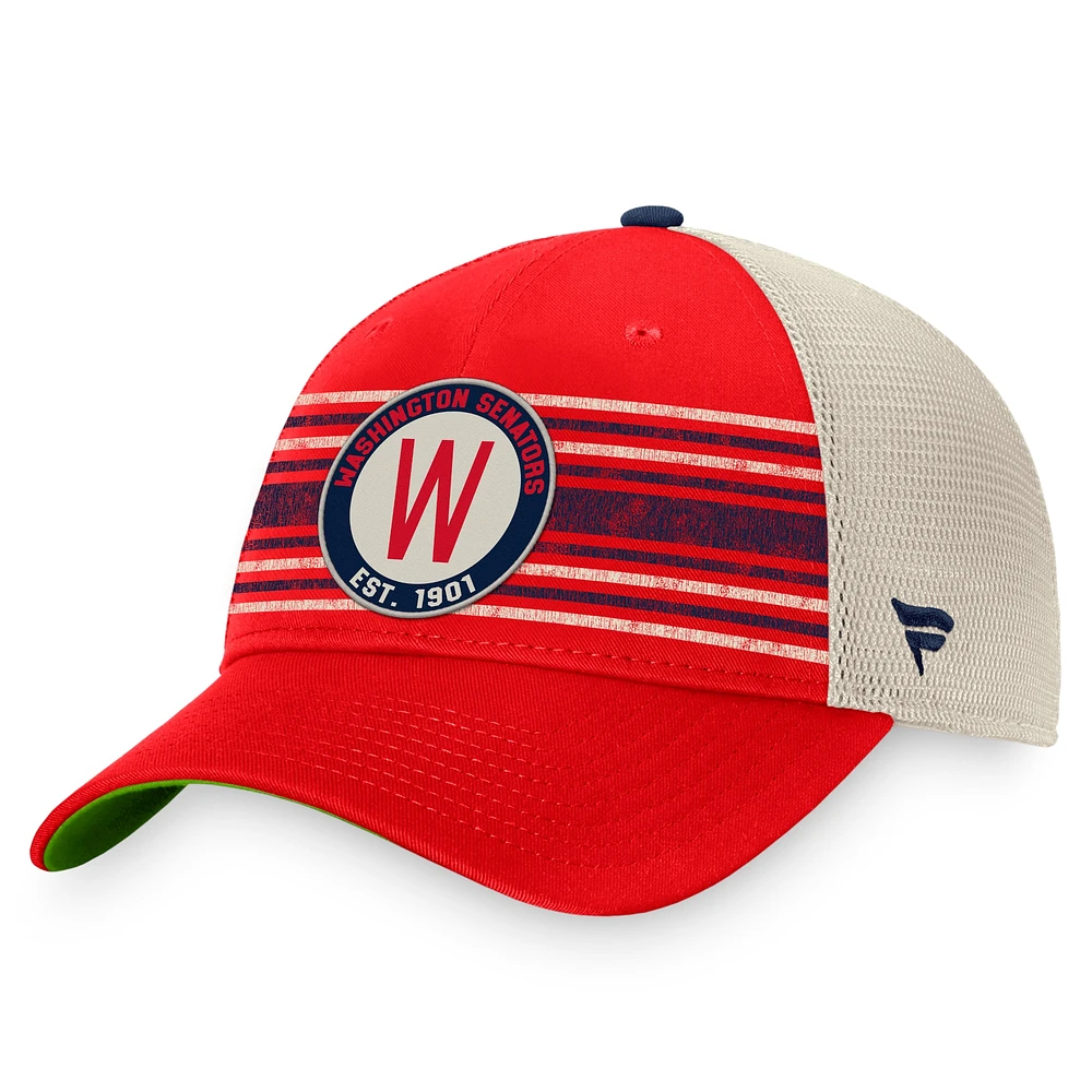 Casquette Snapback de camionneur à rayures rétro classique Fanatics pour hommes, rouge/naturel, Washington Senators