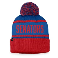 Bonnet en tricot à revers de la collection Cooperstown Fanatics Red/Royal Washington Senators pour hommes avec pompon