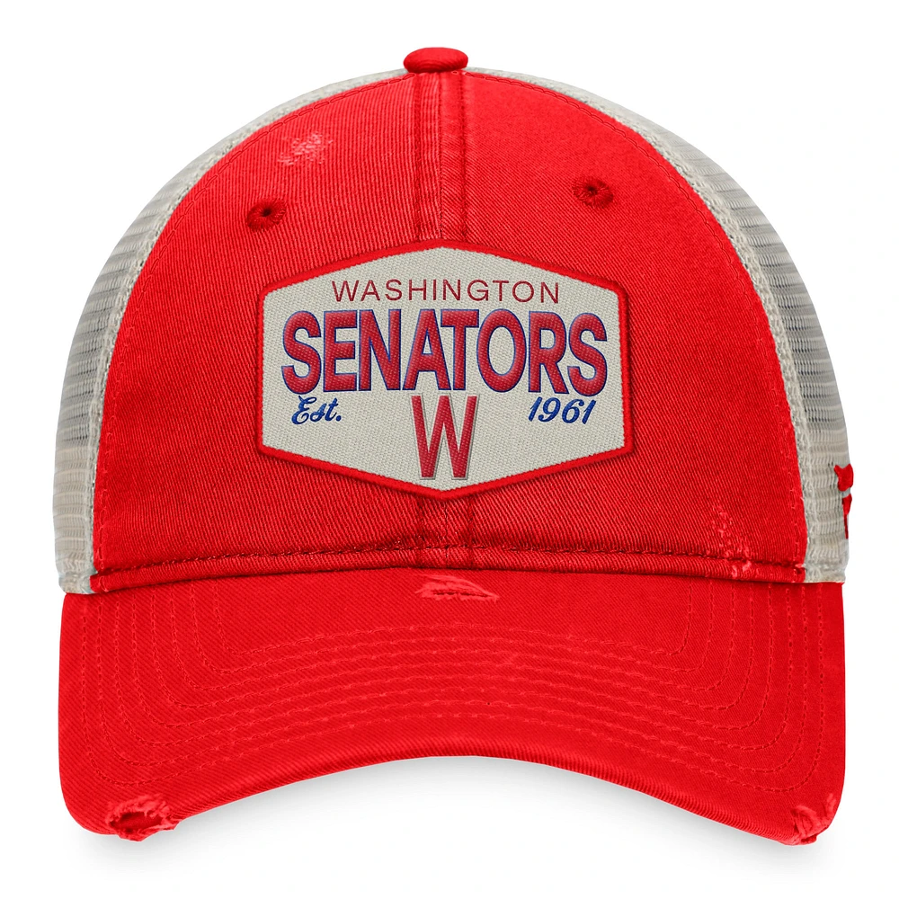 Casquette réglable de camionneur avec patch de la collection Cooperstown des Sénateurs de Washington Fanatics rouges pour hommes