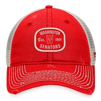 Casquette réglable de camionneur à patch en détresse Fanatics pour hommes, rouge, Washington Senators