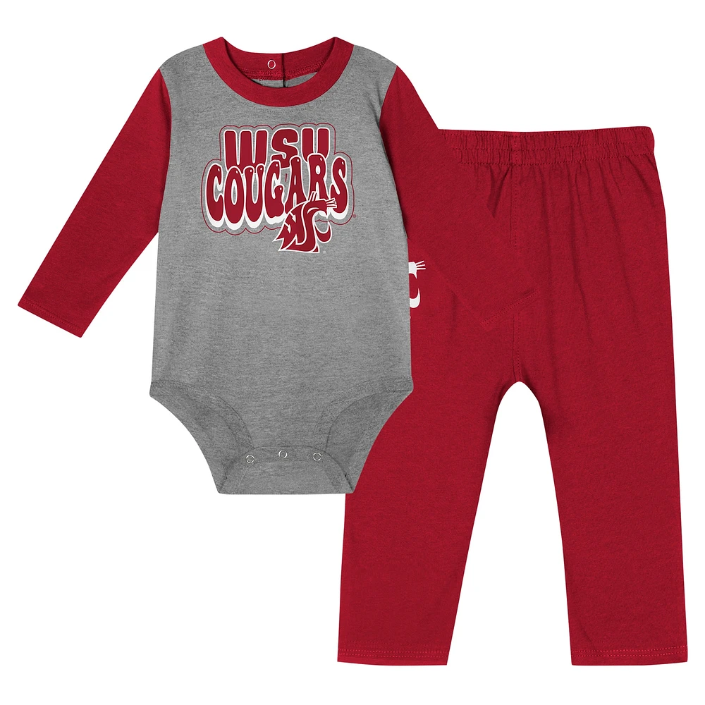 Ensemble body et pantalon à manches longues pour bébé Crimson Washington State Cougars Double Up