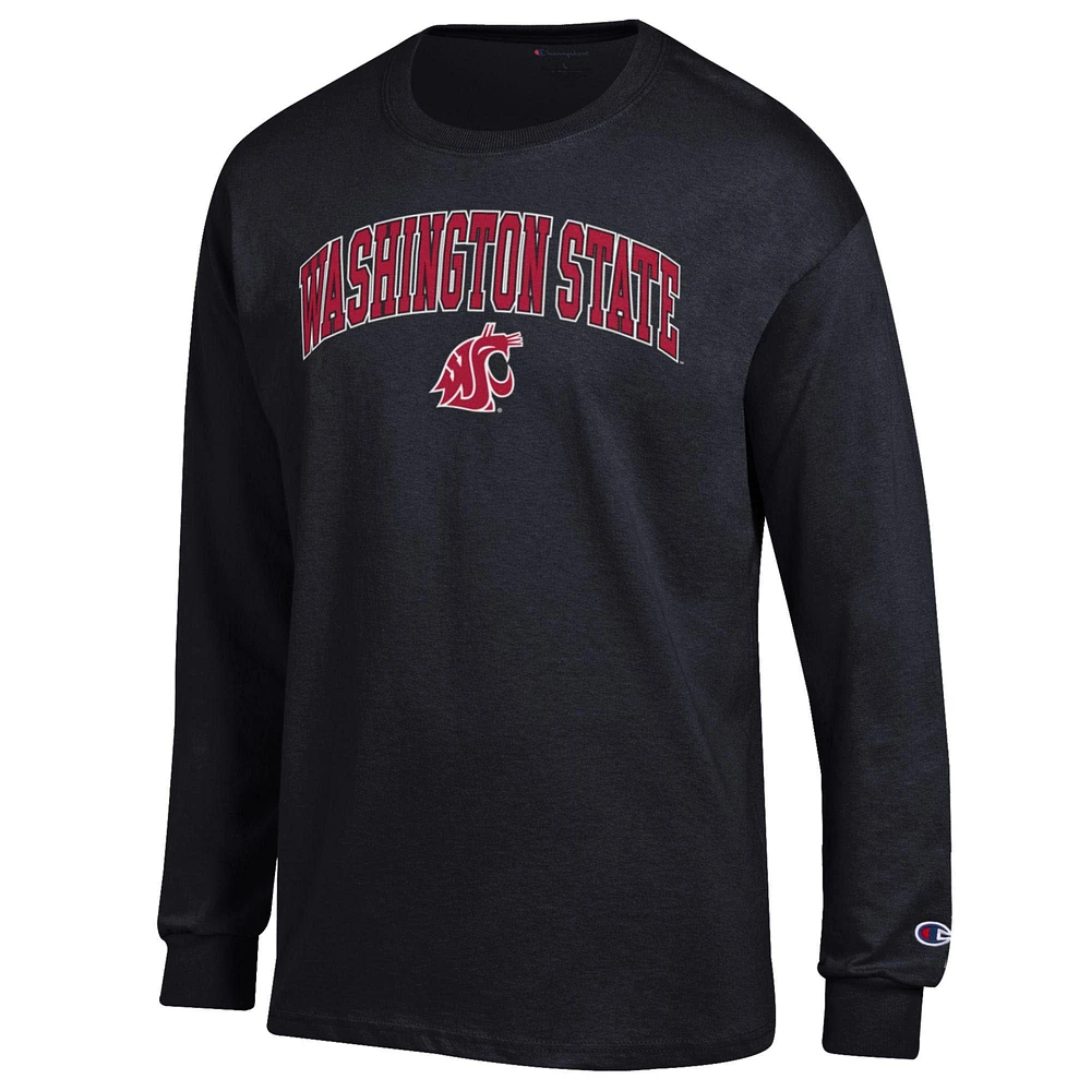 Men's Champion  Black Washington State Cougars Arch Over Logo Long Sleeve T-Shirt