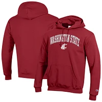 Men's Champion  Crimson Washington State Cougars Arched Logo Fleece Pullover Hoodie