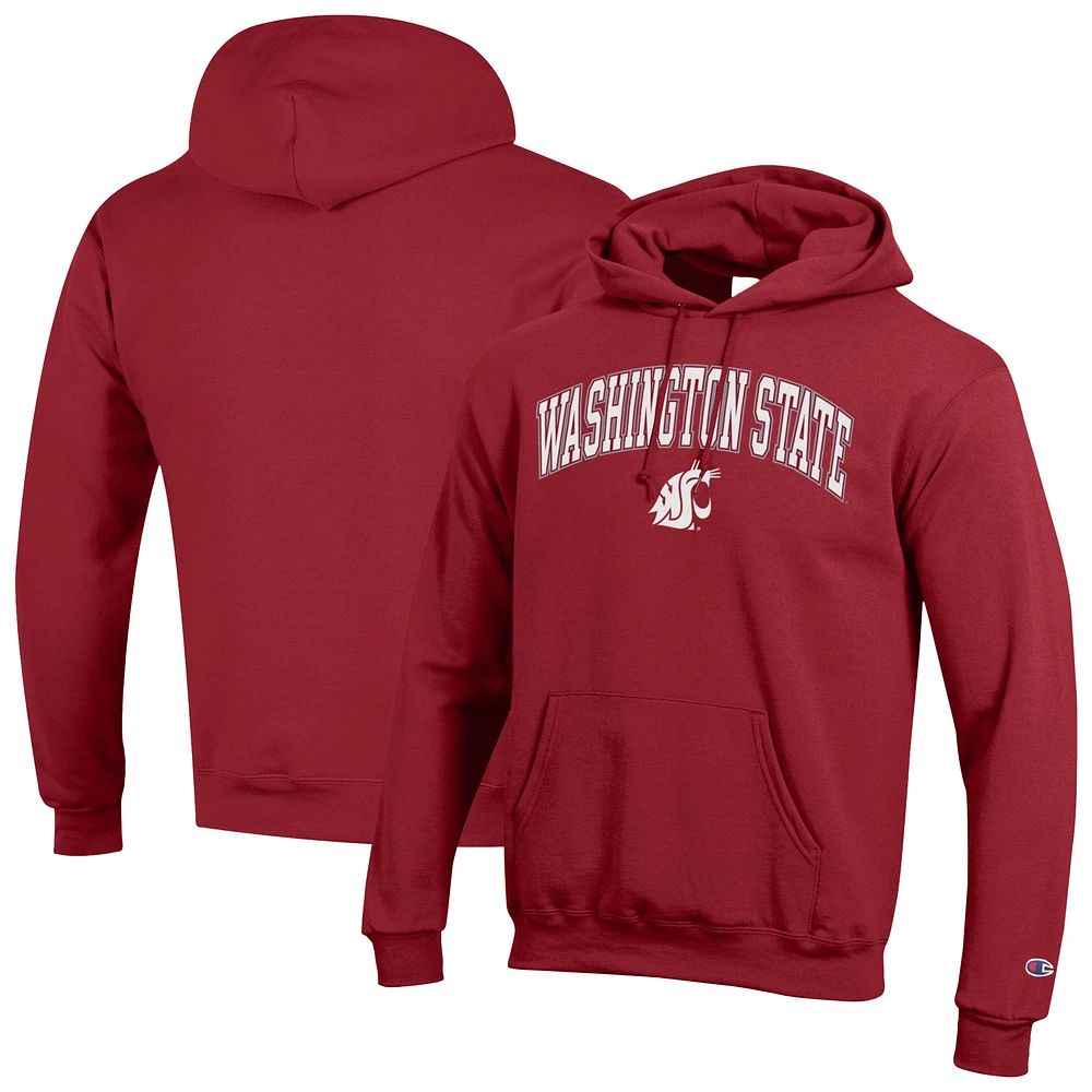 Men's Champion Crimson Washington State Cougars Arched Logo Fleece Pullover Hoodie
