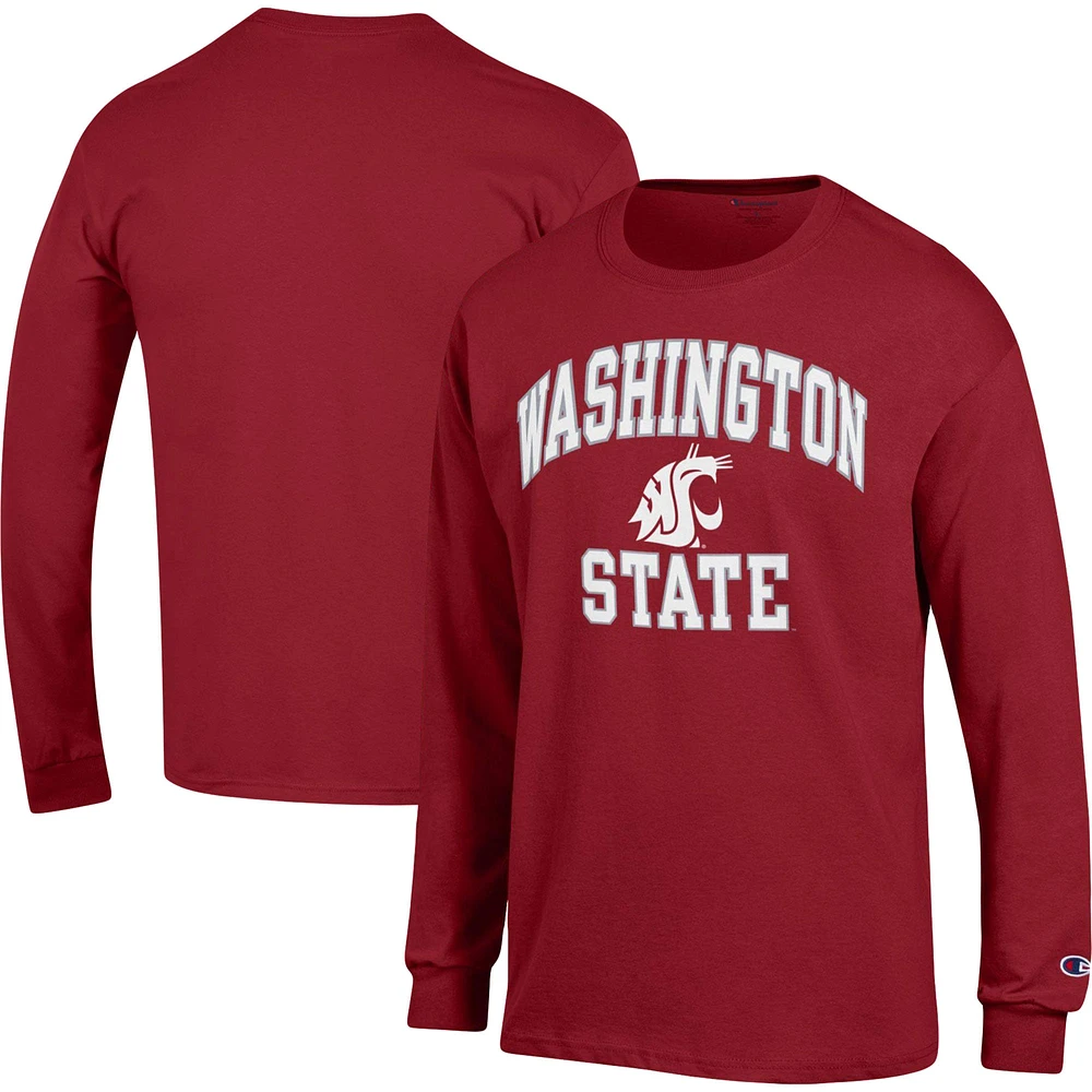 Men's Champion Crimson Washington State Cougars High Motor Long Sleeve T-Shirt