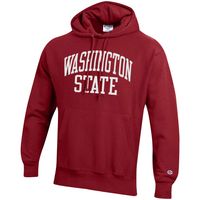 Men's Champion Crimson Washington State Cougars Team Arch Reverse Weave Pullover Hoodie