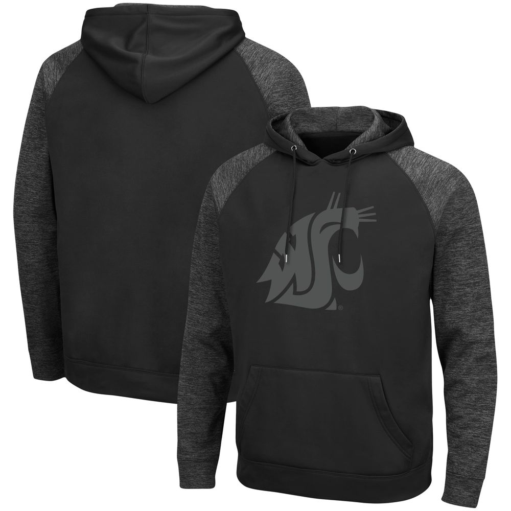 Men's Colosseum Black Washington State Cougars Blackout 3.0 Tonal Raglan Pullover Hoodie