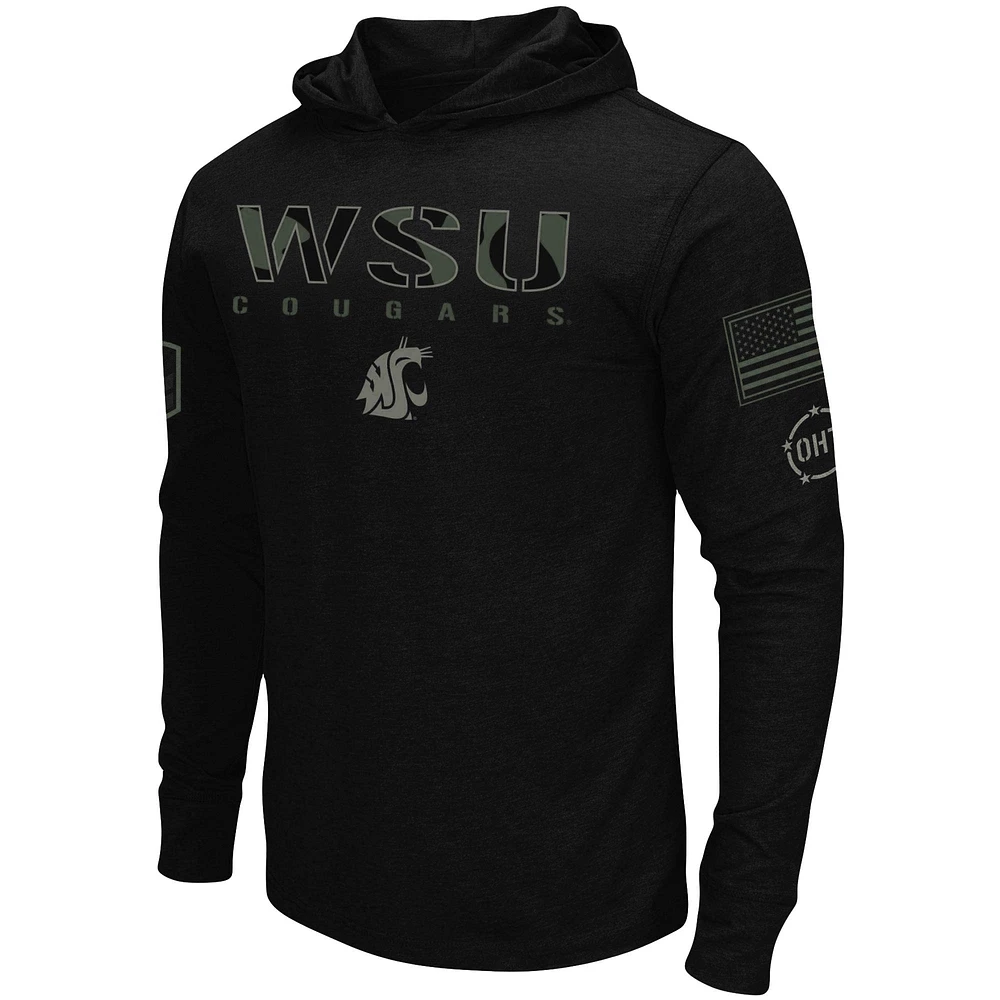 Colosseum Black Washington State Cougars OHT Military Appreciation Hoodie T-shirt à manches longues pour homme