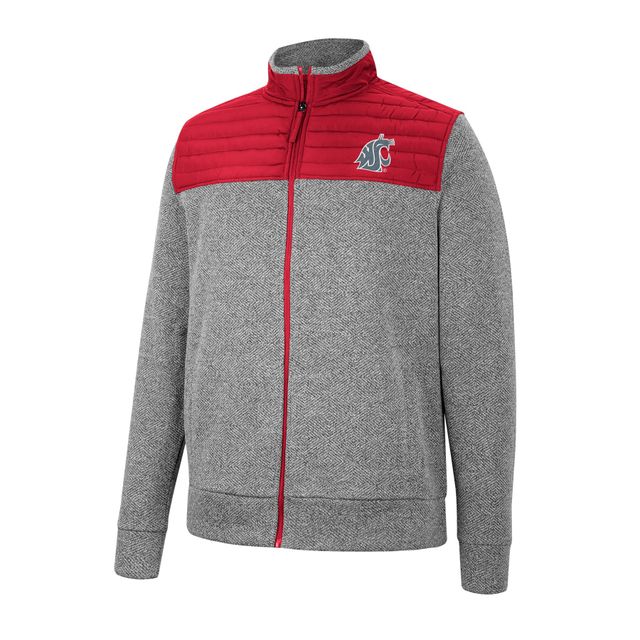 Colosseum Charcoal/Crimson Washington State Cougars Putter Herringbone Full-Zip Jacket pour homme