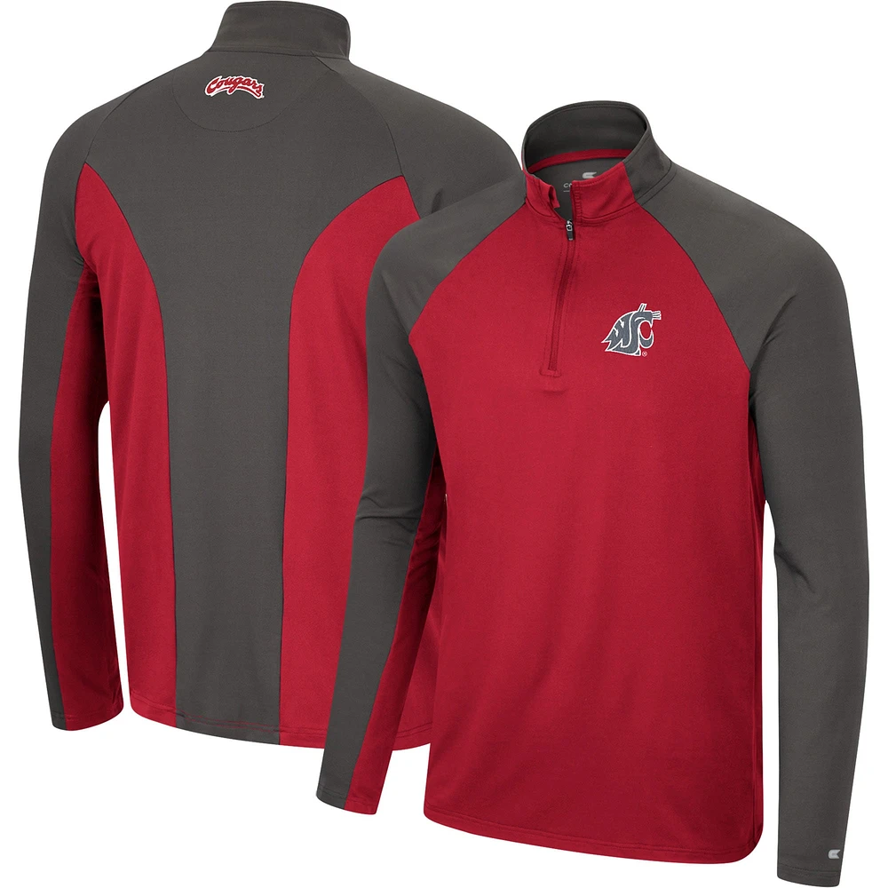 Colosseum Crimson/Charcoal Washington State Cougars Two Yutes Raglan Quarter-Zip Windshirt pour homme